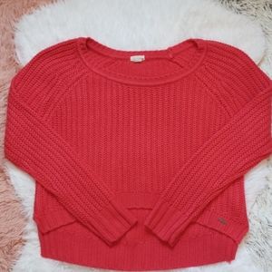 Red Cableknit High-Lo Sweater